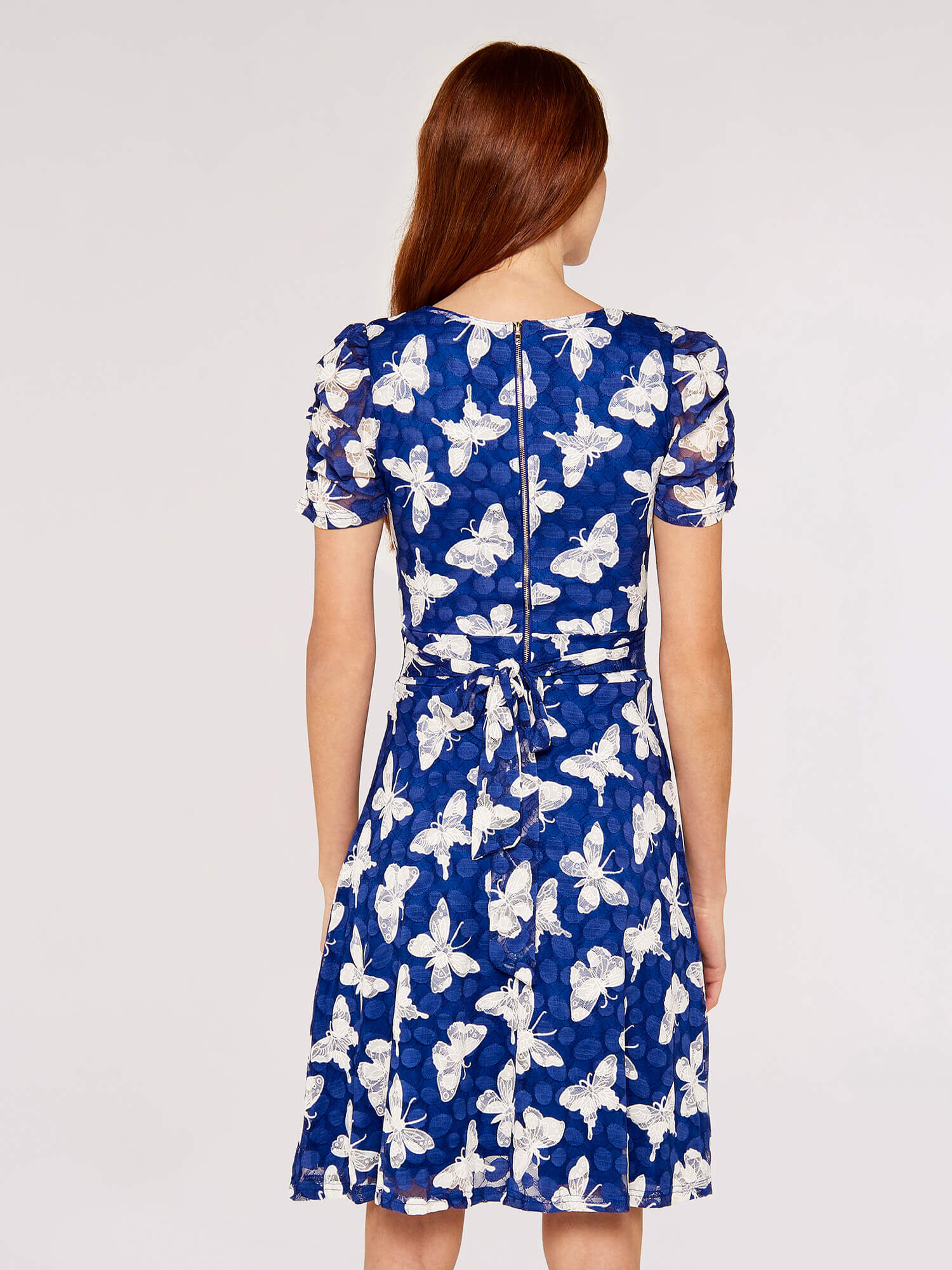 Butterfly Ruch Sleeve Dress Apricot Clothing