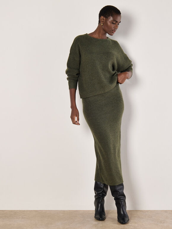 Waffle Knit Batwing Jumper, Green, large