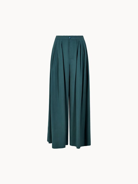 Soft Pleat Wide-Leg Trousers, Teal, large