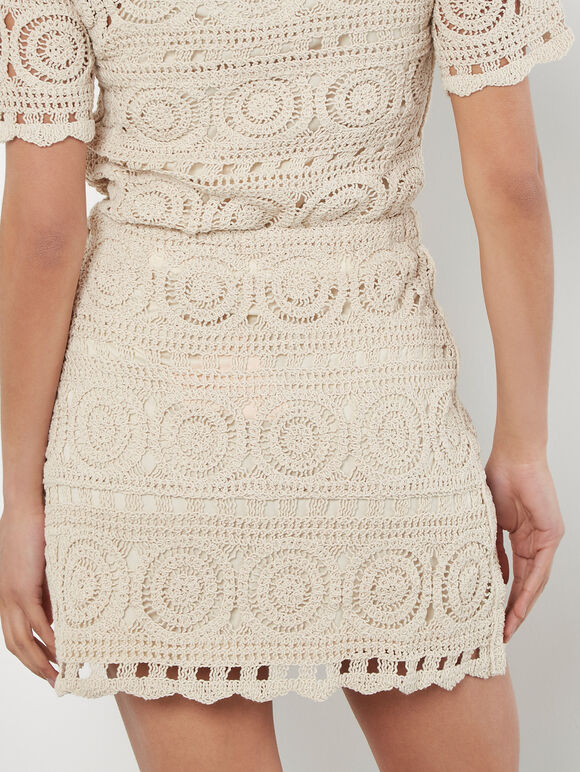 Cotton Crochet Circles Mini Skirt, Stone, large