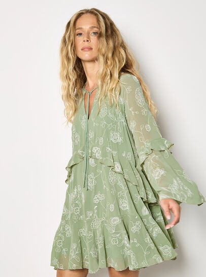 Chiffon Floral Embroidered Mini Dress