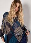 Geo Patchwork Chiffon Shirt, Teal, large