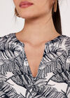 Tropical Print Button Top, Navy, large
