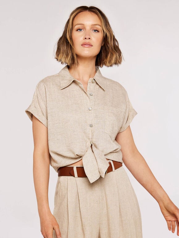 Linen Button Top, Stone, large