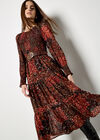 Ikat Patchwork Smocked Chiffon Midi Dress, Burgundy, large