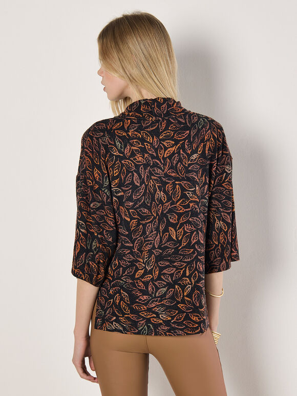 Batik Leaf Jersey Knit Top, Orange, large