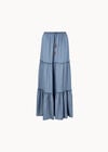 Denim Tiered Maxi Skirt, Blue, large