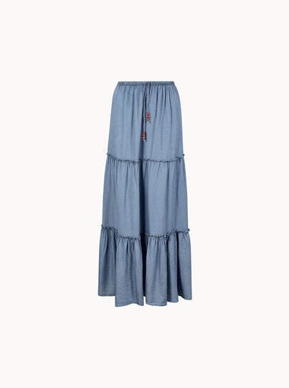 Denim Tiered Maxi Skirt