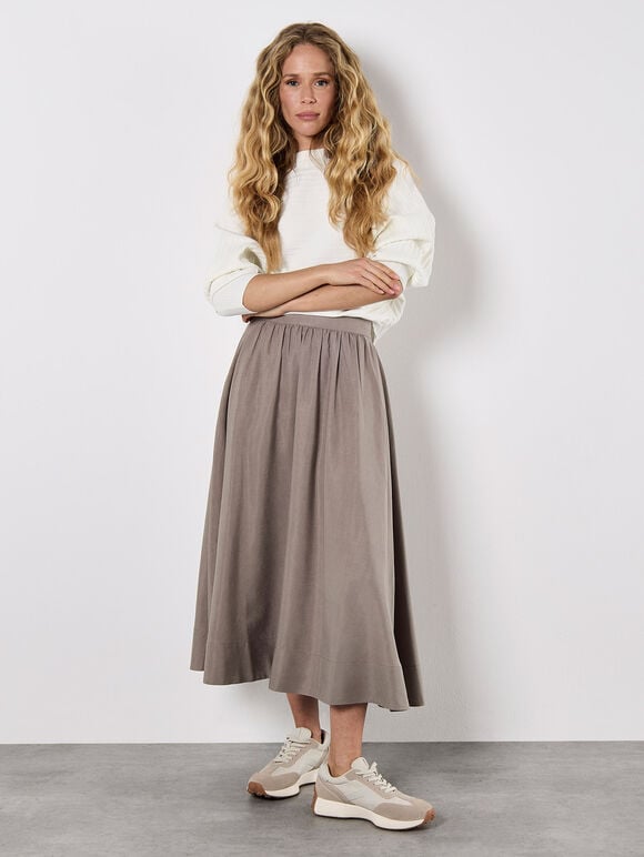 Soft Woven A-Line Midaxi Skirt, Grey, large