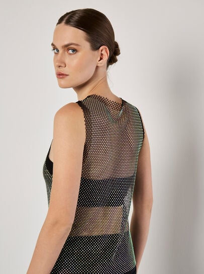 Irridescent Diamante Mesh Top