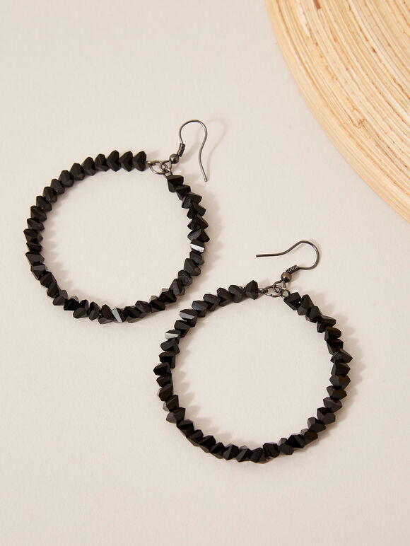 Black Stone Chip Hoops, Black, large