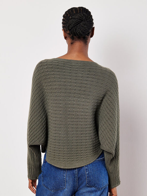 Cable Stripe Batwing Jumper, Khaki, large