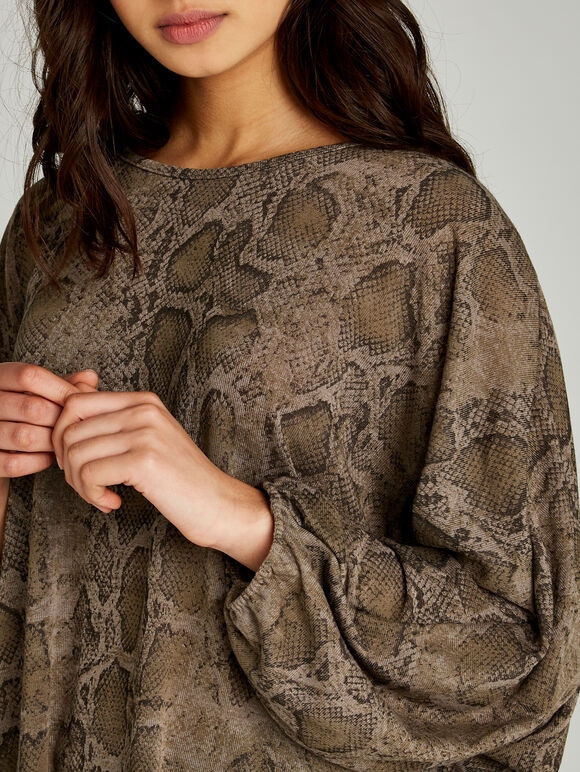 Animal Print Hem Tunic Top, Stone, large