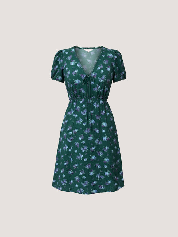 Vintage Floral Mini Tea Dress, Pine Green, large