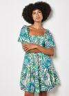 Palm Print Smocked Broderie Mini Dress, White, large