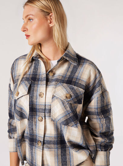 Raw Edge Check Shacket