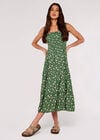 Ditsy Smocked Midi Dress, Green, large