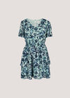 Blurred Floral Tiered Mini Dress, Blue, large