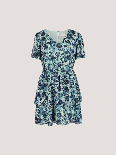 Blurred Floral Tiered Mini Dress