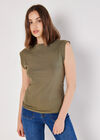 Cotton Jersey Side Ruched T-Shirt, Khaki, large