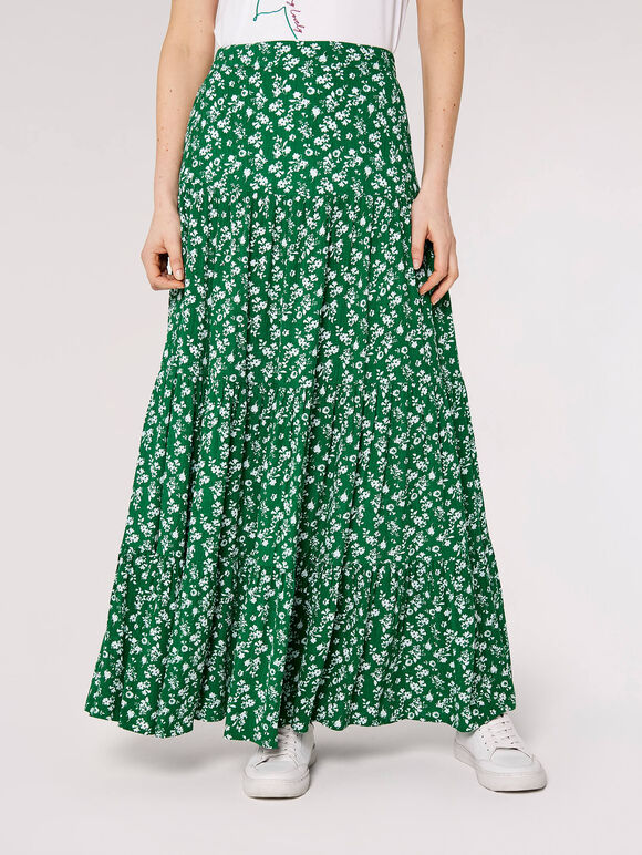 Floral Crepe Tiered Maxi, Green, large