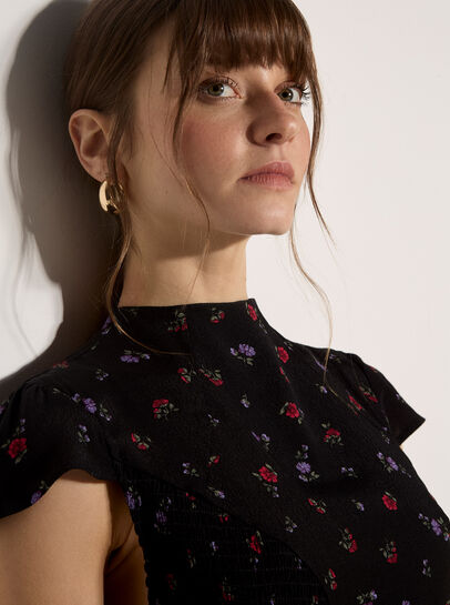 Floral Crepe Smocked Midi Dress