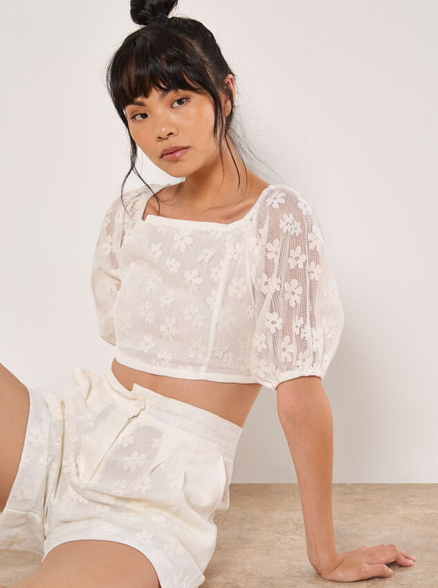Daisy Mesh Shorts, Cream, large