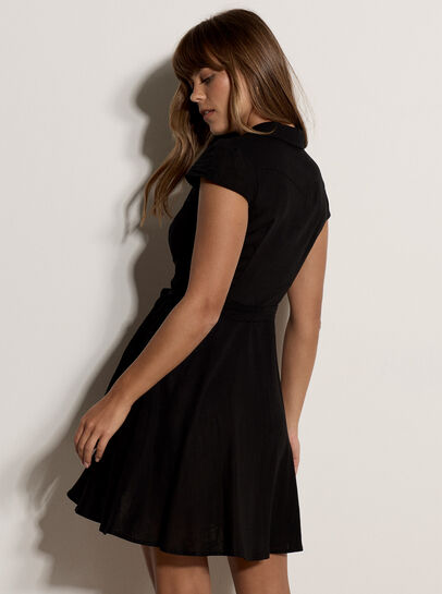 Linen Blend Shirt Mini Dress