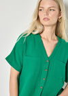 Textured V-Neck Blouse, Green, large