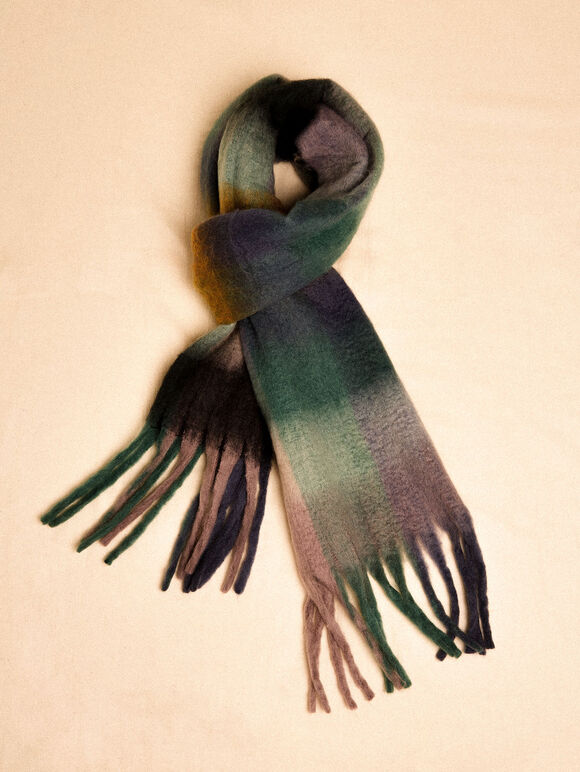 Check Colour Block Scarf Apricot Clothing