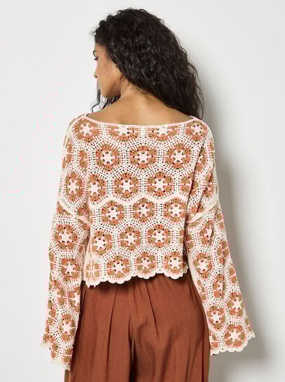 Crochet Hexagons Bell Sleeve Top