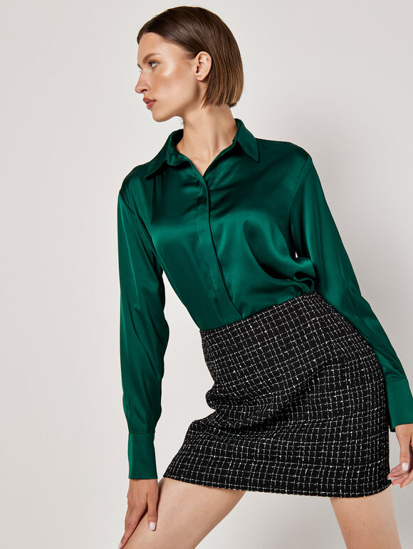 Tweed A-Line Mini Skirt, Black, large