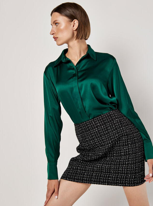 Tweed A-Line Mini Skirt, Black, large