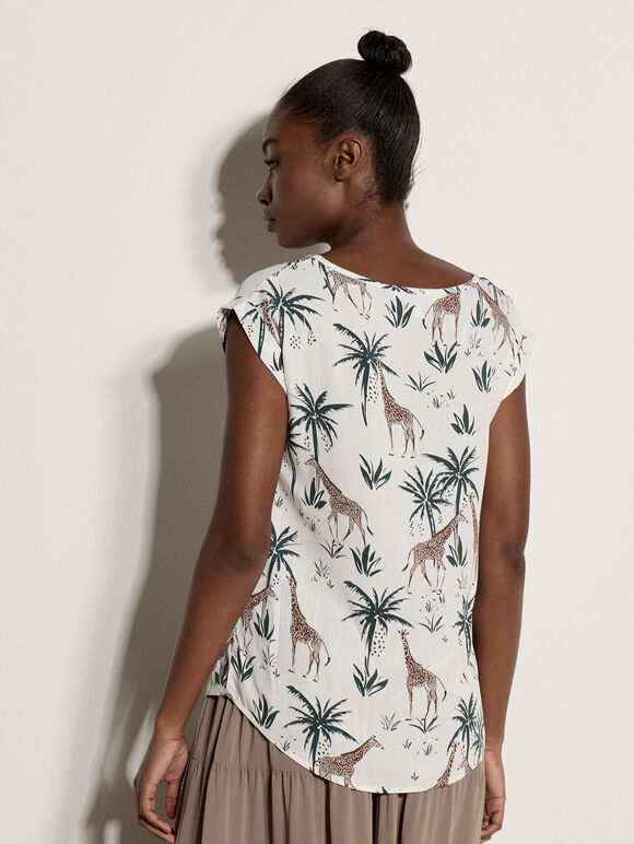 Giraffe Tropical Woven T-Shirt, Green, large