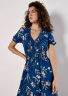 Watercolour Floral Smocked Maxi Dress, Blue, large