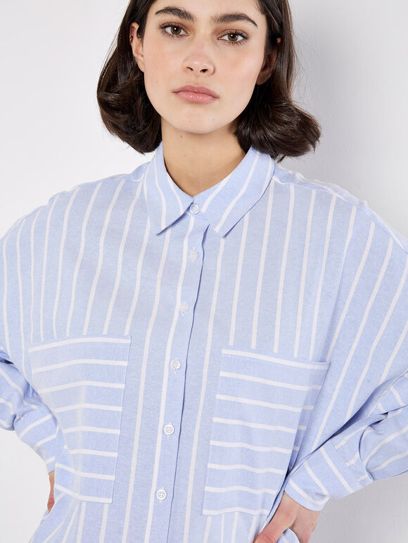 Stripe Oversized Shirt Mini Dress, Blue, large