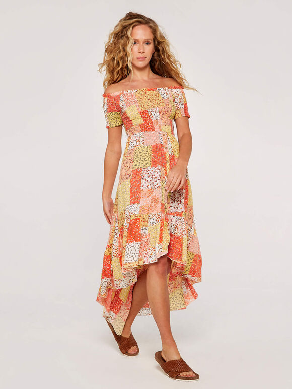 Patchwork Fusion Dress, Orange, large
