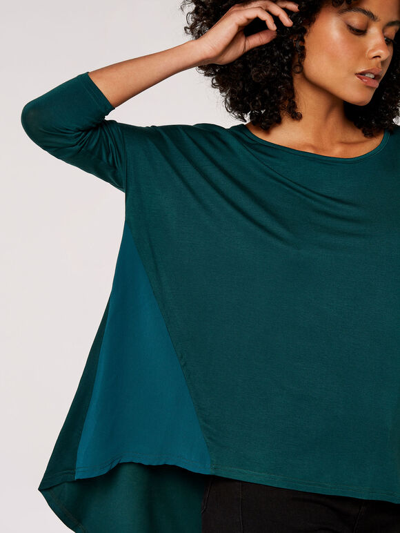 Chiffon Panel Jersey Top, Green, large