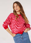 Bright Zebra Chunky Knit Jumper, Red, large