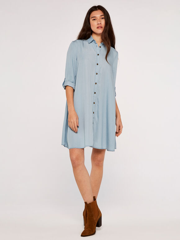 Mini-robe chemise trapèze en jean, bleu, grand