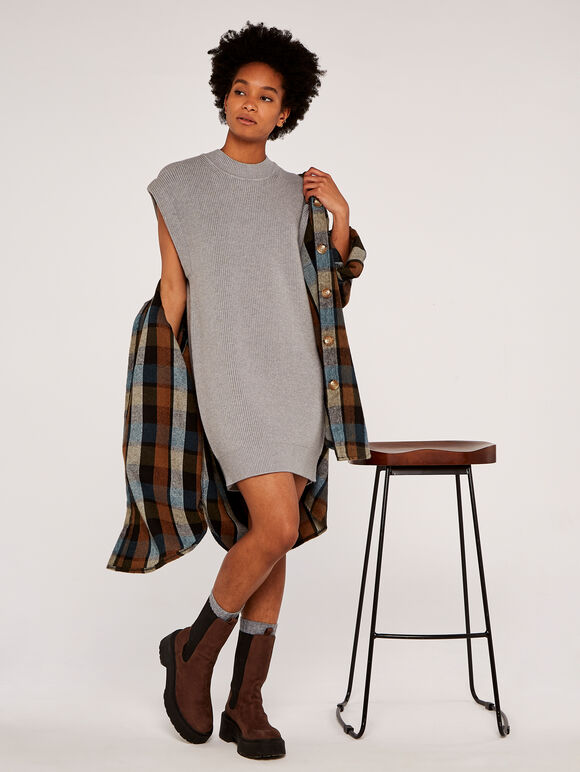 Sleeveless Knit Dress, Grey, large
