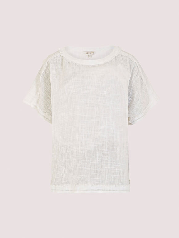 Raw Edge Cotton Tee, White, large