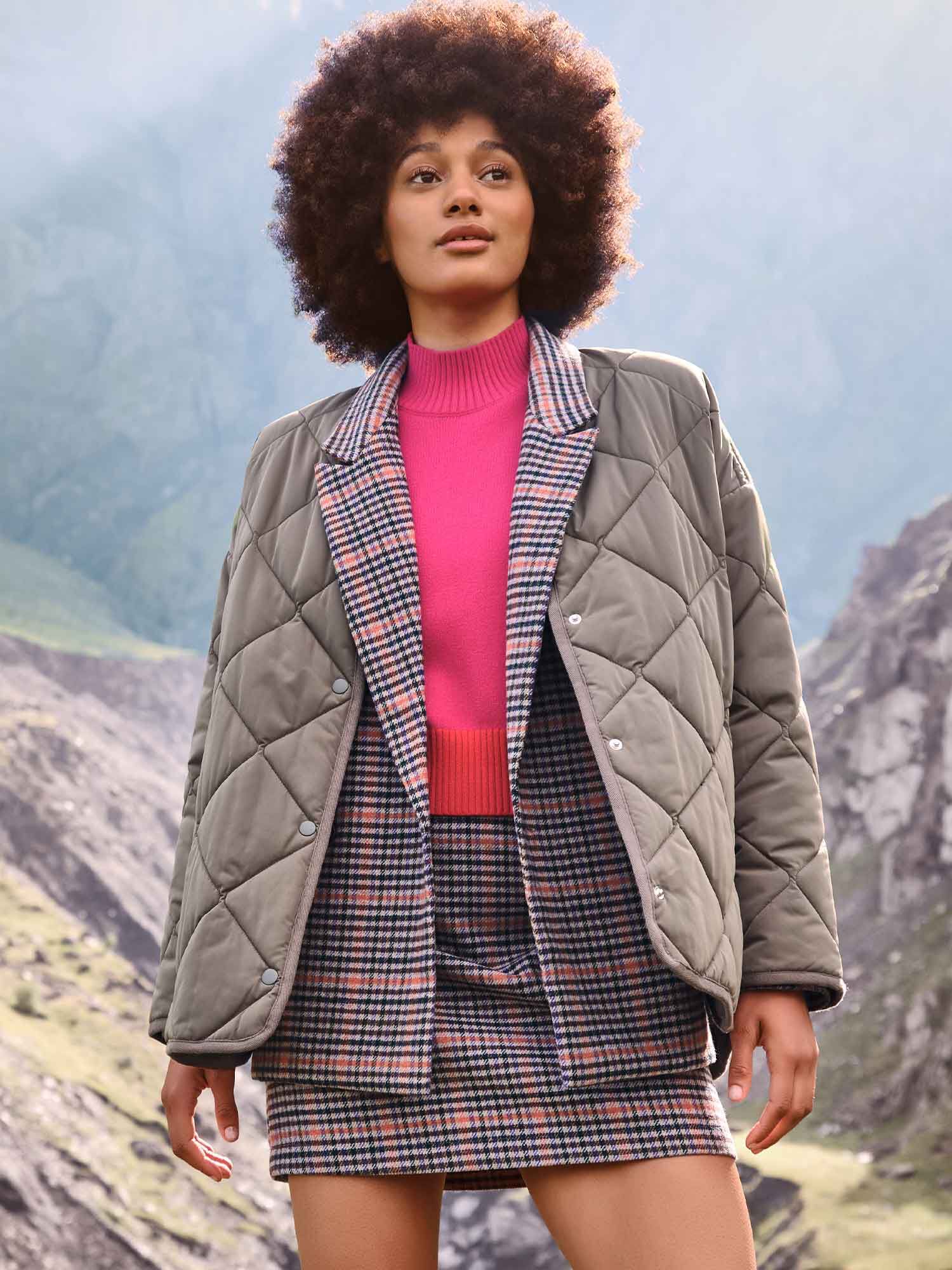 Collarless Quilted Jacket Apricot Clothing