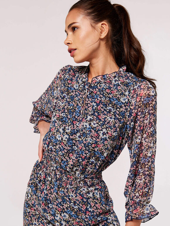 Watercolour Floral Midi Dress, Navy, large