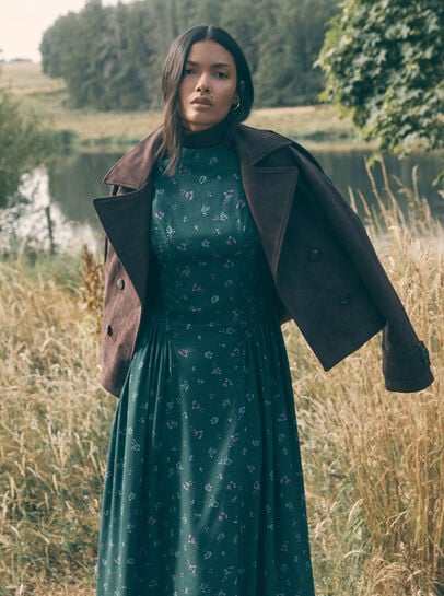 Floral Crepe Smocked Midi Dress