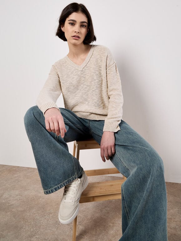 Lightweight Cotton Jumper, Stone, large