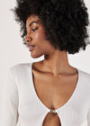 Ribbed Knit Front Clip Cardigan, Cream, large