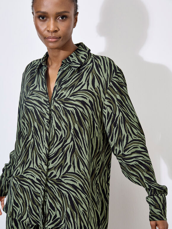 Zebra Print High-Low Shirt, Khaki, large