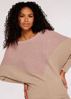 Chevron Ribbed  Batwing Jumper, Pink, large