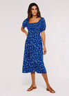 Floral Puff Sleeve Midi Dress, Blue, large